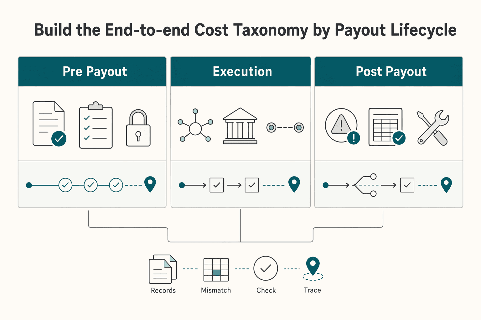 Diagram showing Build the end-to-end cost taxonomy by payout lifecycle for Unit Economics for Payment Platforms: How to Calculate True Cost Per Payout.