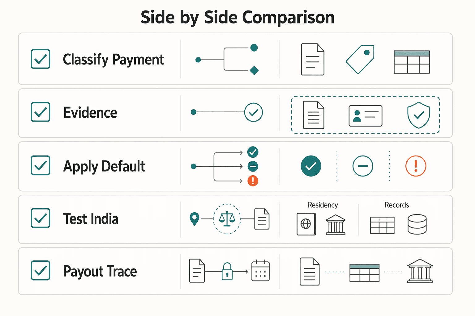 Diagram showing Side by side comparison for US-India Contractor Payment Withholding Decisions for Platforms.