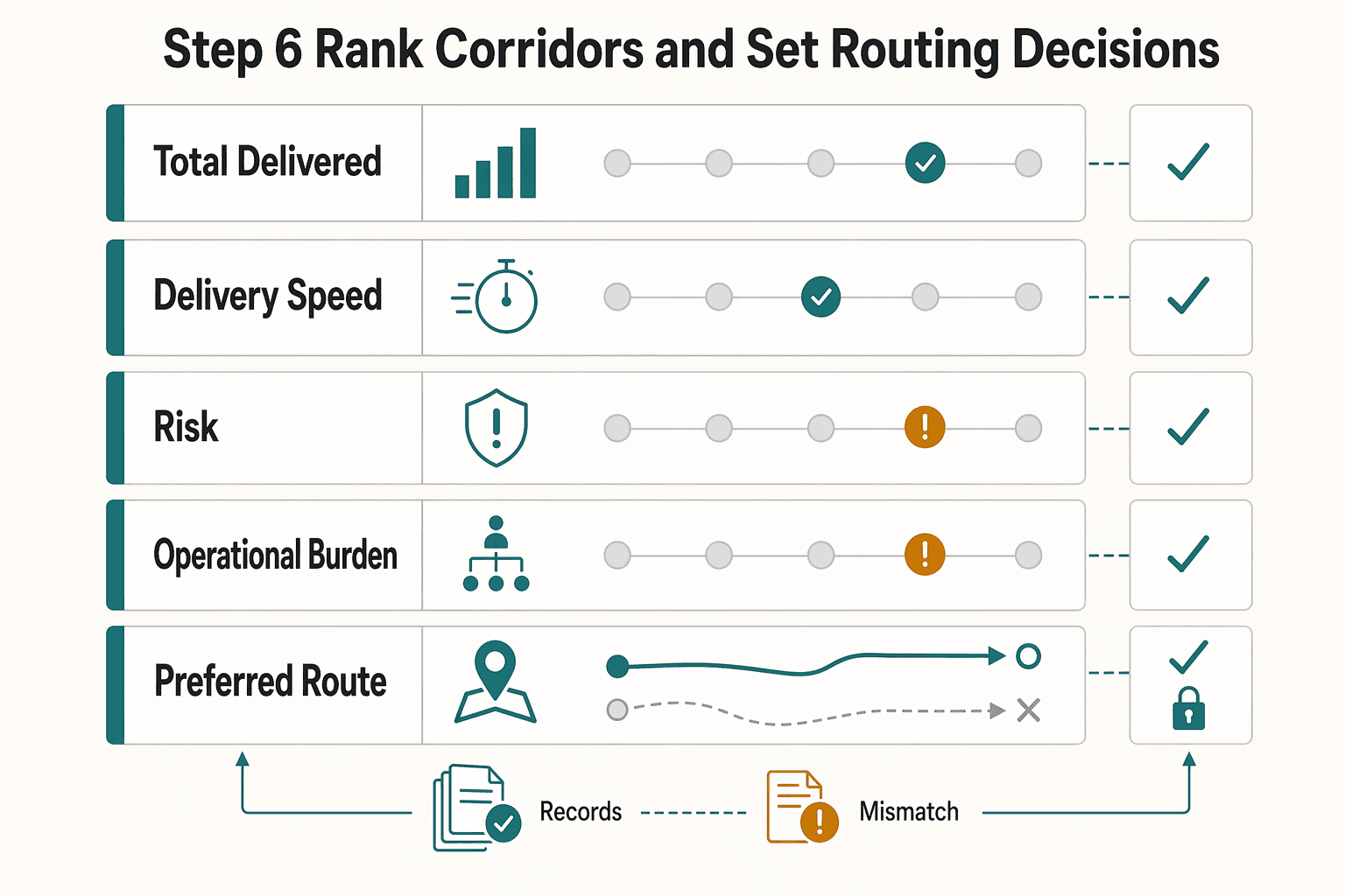 Diagram showing Step 6 rank corridors and set routing decisions for Model FX Payout Costs Across 50 Country Pairs with a Cross-Currency Calculator.