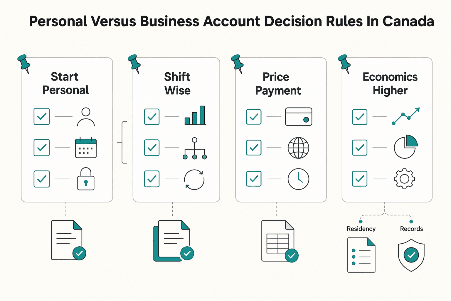 Diagram showing Personal versus business account decision rules in Canada for The Best Bank Accounts for Freelancers in Canada.