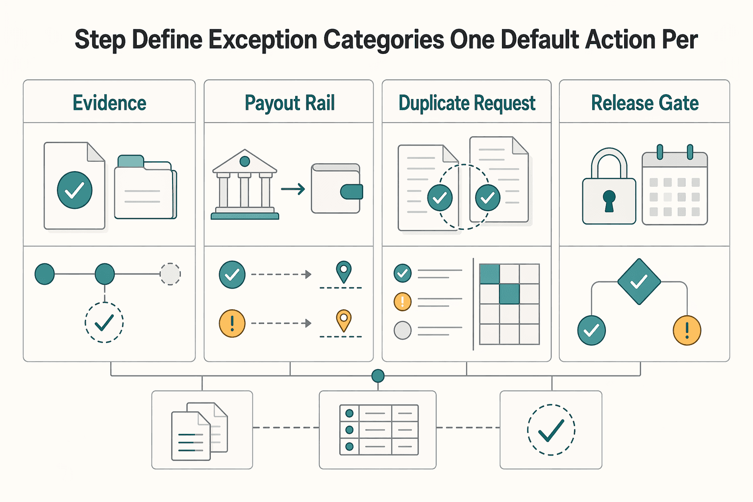 Diagram illustrating Step 2. Define exception categories with one default action per category.