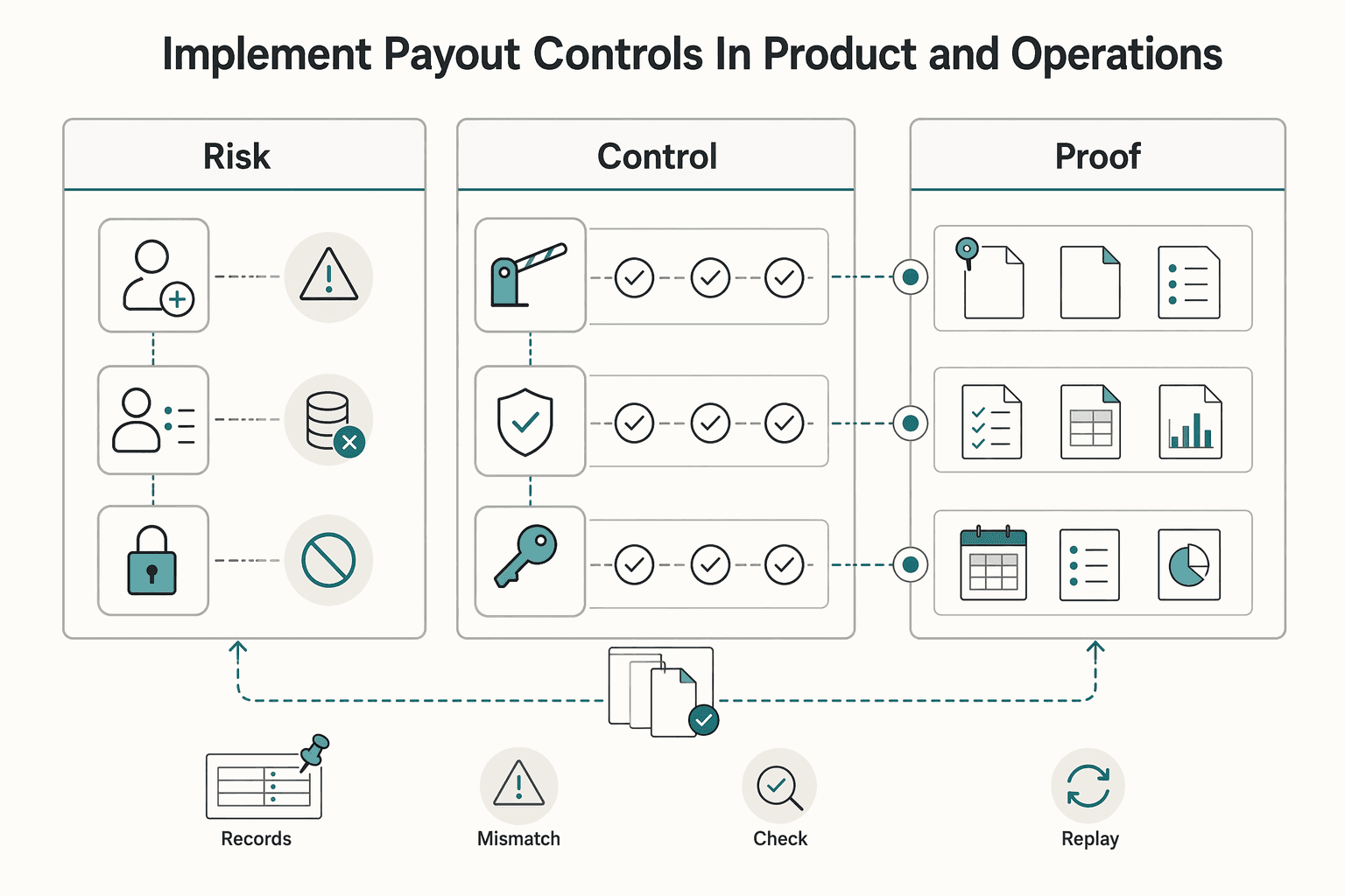 Diagram showing Implement payout controls in product and operations for How to Build a Payout Network Without a Money Transmitter License for Platforms.