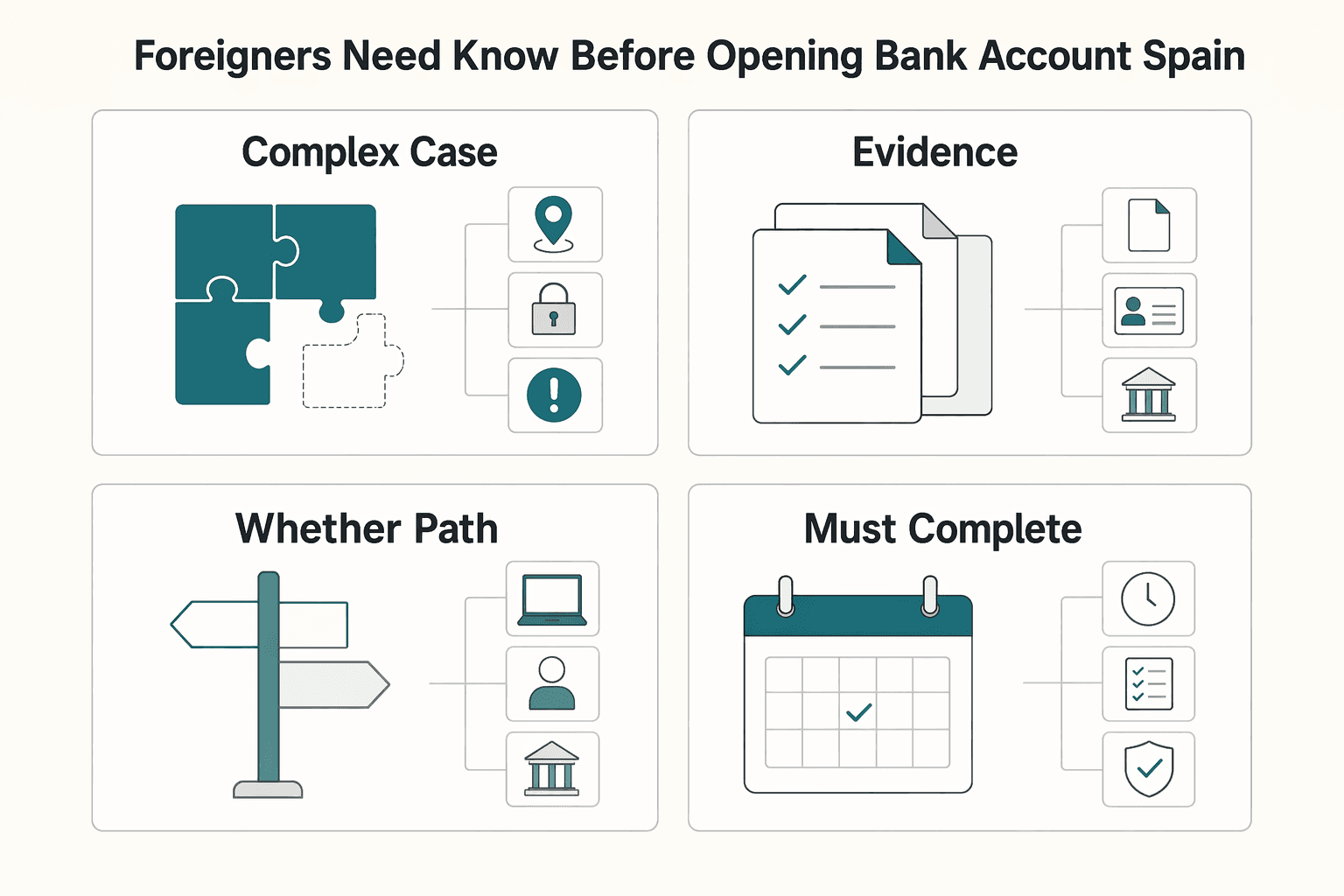 Diagram showing What Foreigners Need to Know Before Opening a Bank Account in Spain for Opening a Bank Account in Spain as a Foreigner for Reliable Cashflow.