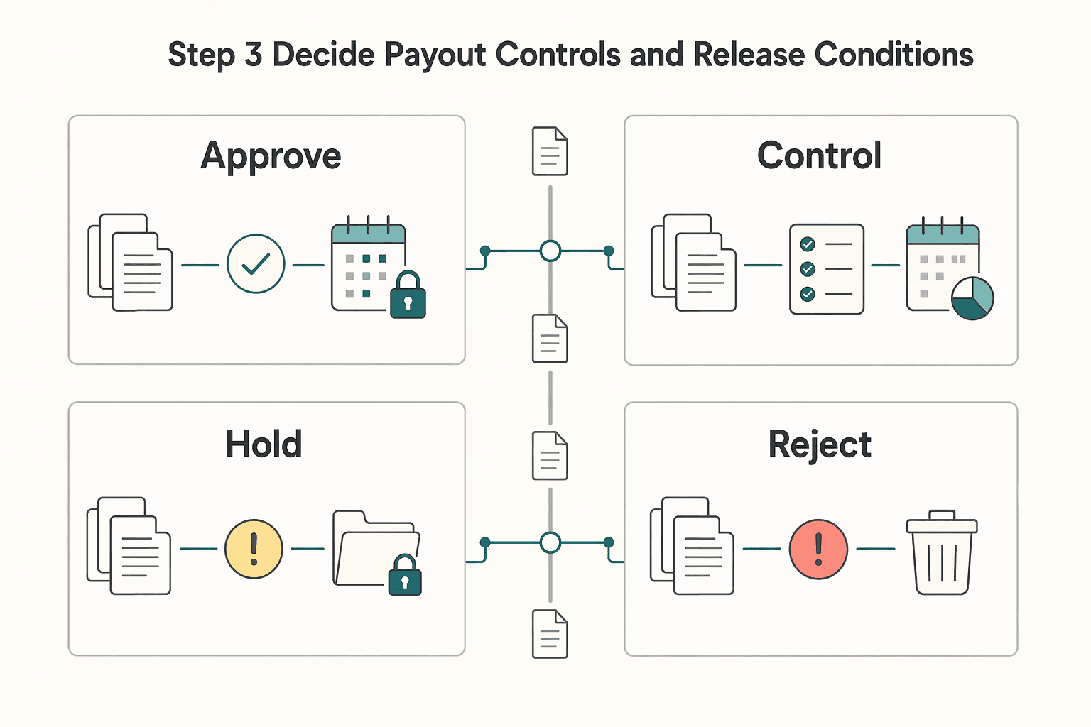 Diagram showing Step 3 Decide payout controls and release conditions for Enhanced Due Diligence for High-Risk Contractors: What Triggers EDD and How to Conduct It.