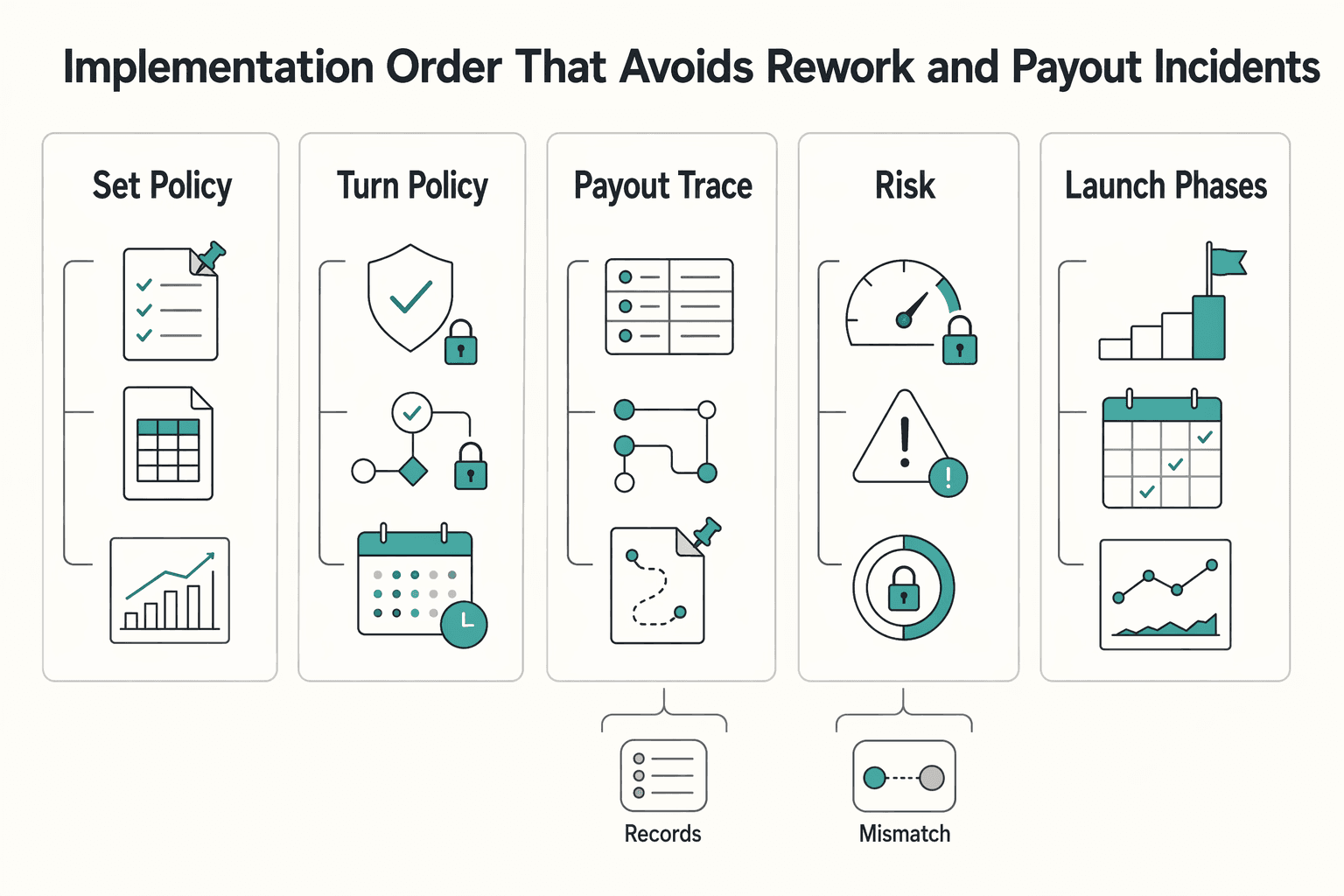 Diagram showing Implementation order that avoids rework and payout incidents for What Instant Payouts Really Cost Platforms for Same-Day and On-Demand Pay.