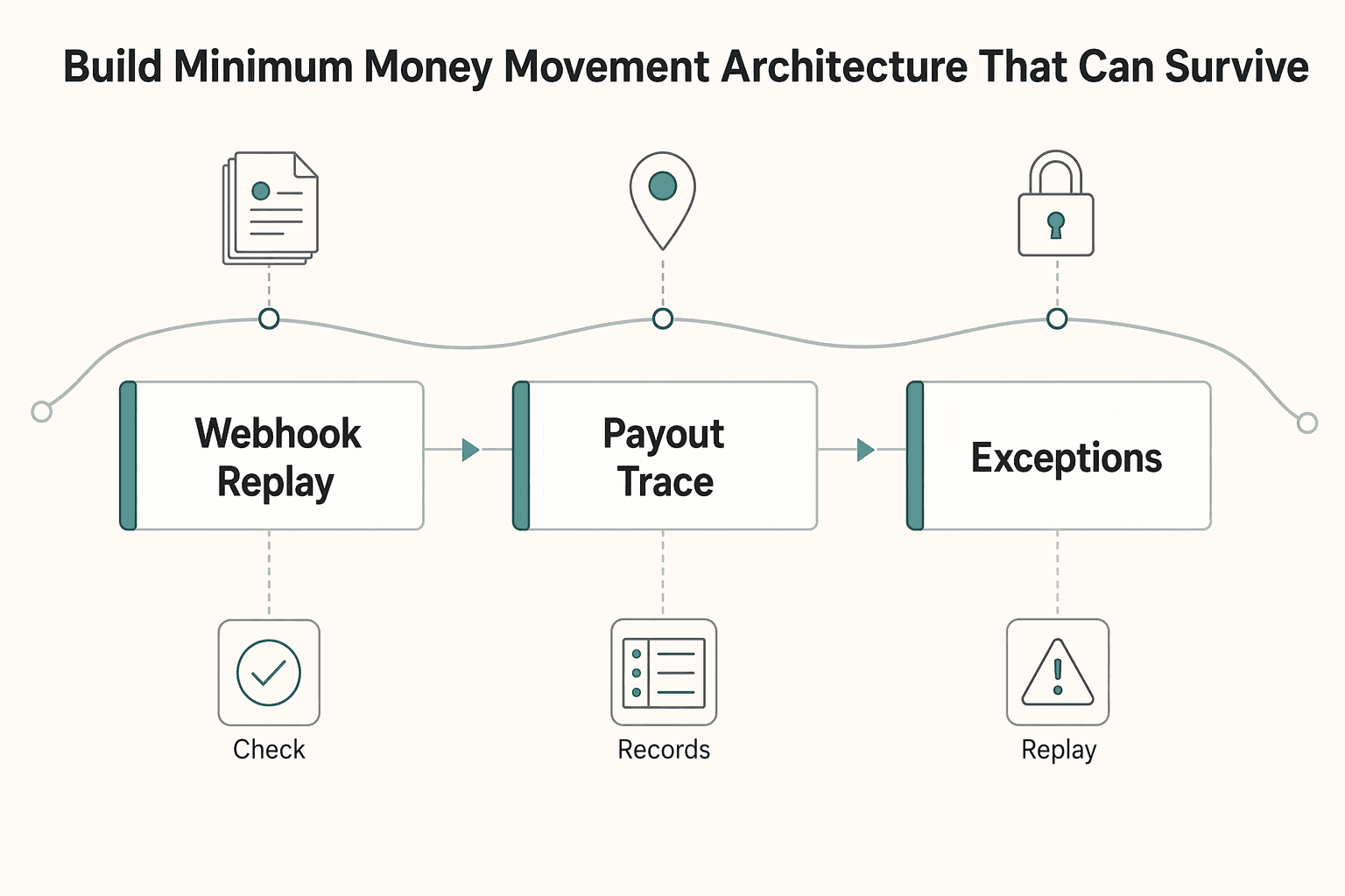 Diagram showing Build the minimum money movement architecture that can survive production for Earned Wage Access Architecture: How to Build EWA Into Your Gig Platform.
