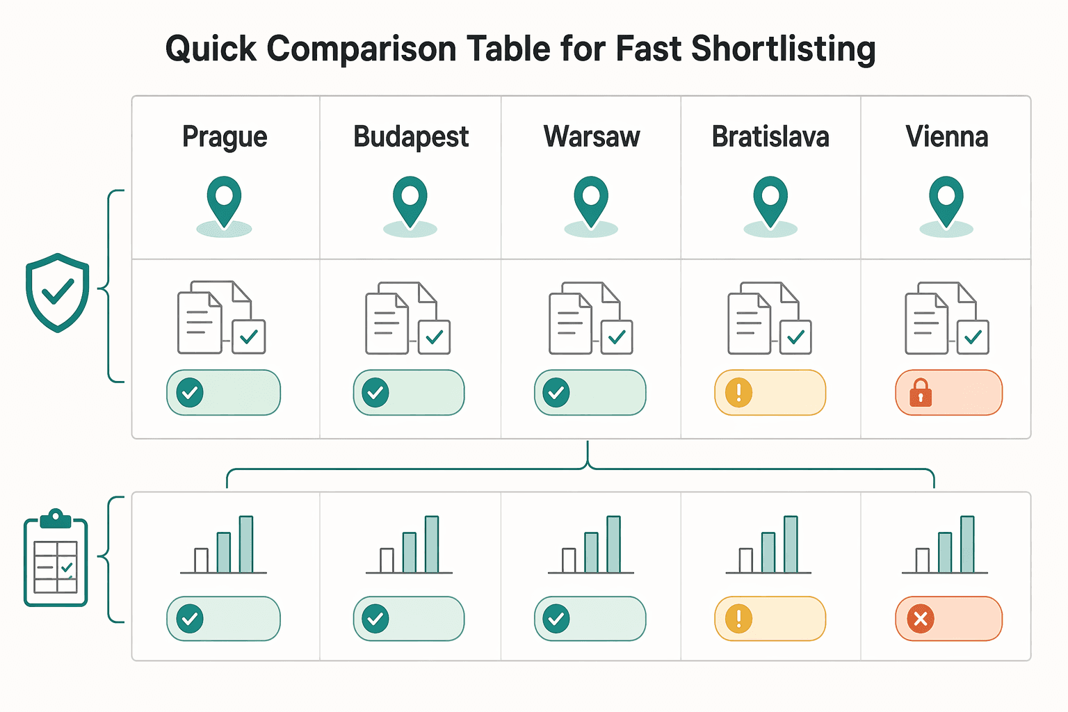 Diagram showing Quick comparison table for fast shortlisting for The Best Digital Nomad Cities in Eastern Europe.