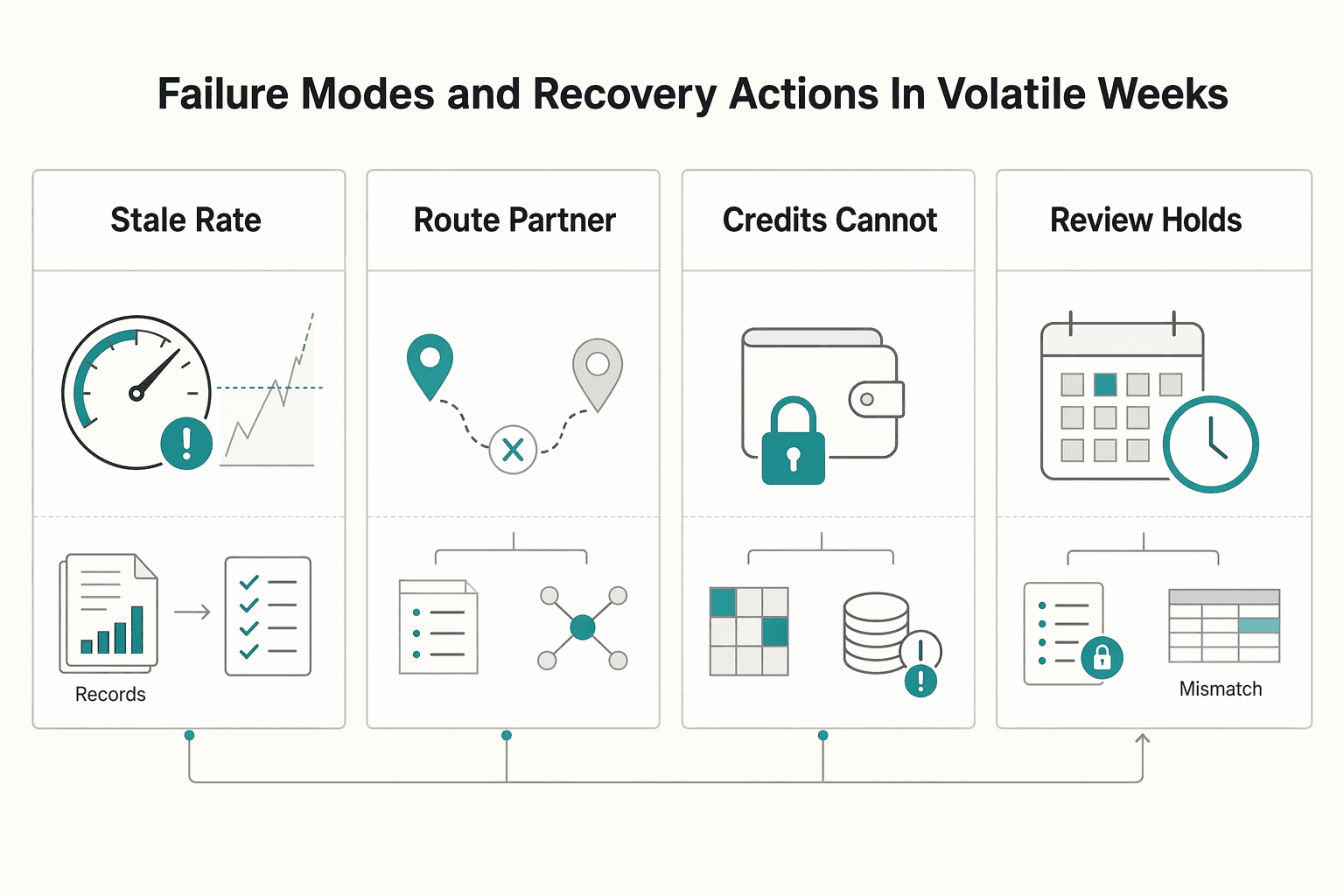 Diagram showing Failure modes and recovery actions in volatile weeks for How to Build a Currency Reserve Strategy for Marketplace Platforms Operating in Volatile Markets.