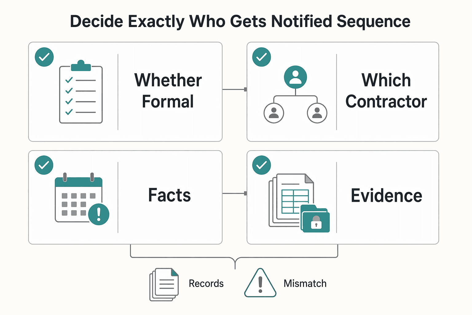 Diagram showing Decide exactly who gets notified and in what sequence for Notify Contractors About Payment Delays With SLA Checkpoints.