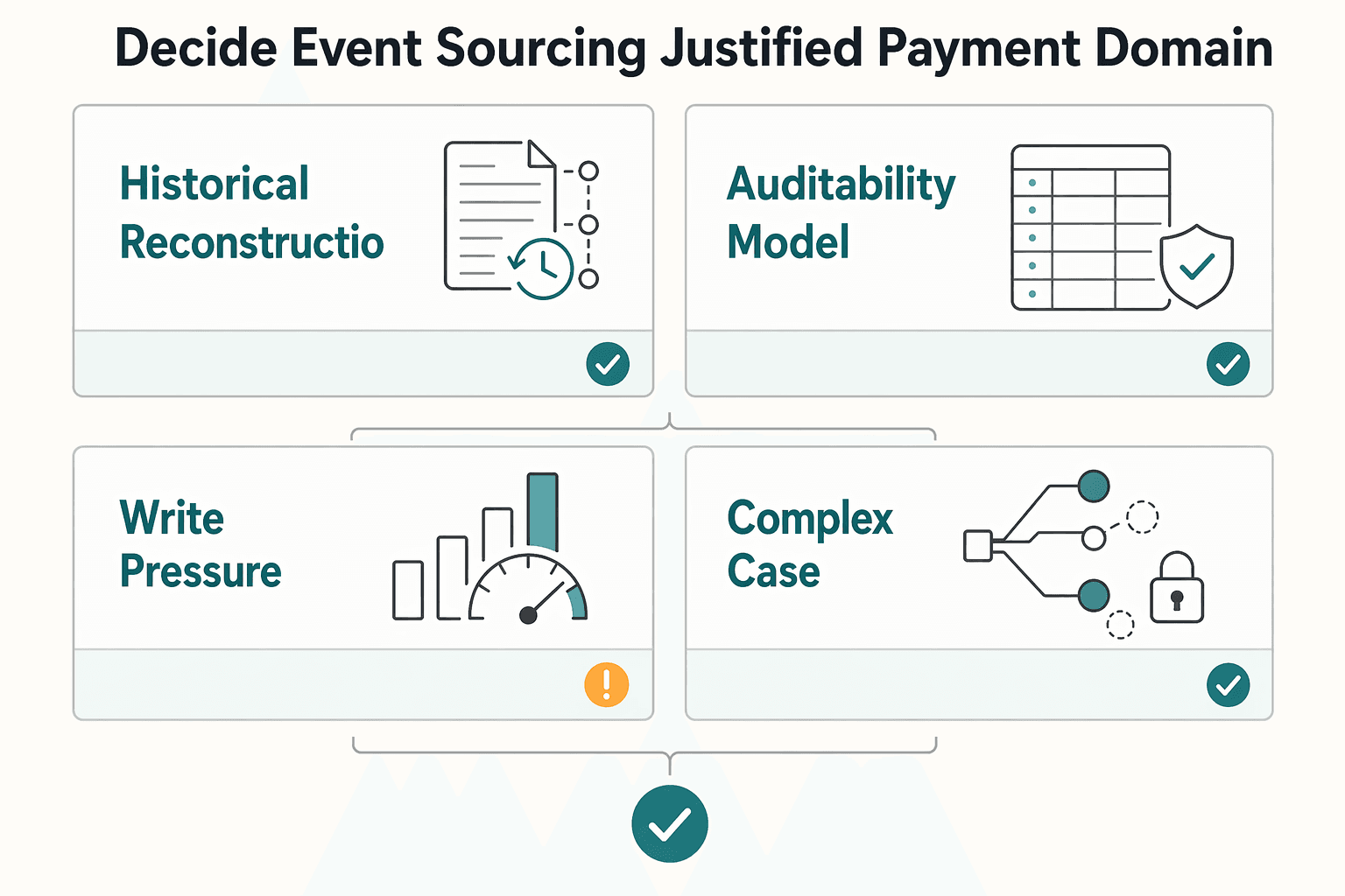 Diagram showing Decide if Event Sourcing is justified for this payment domain for Event Sourcing for Payment Platforms: How to Build an Immutable Transaction Log.
