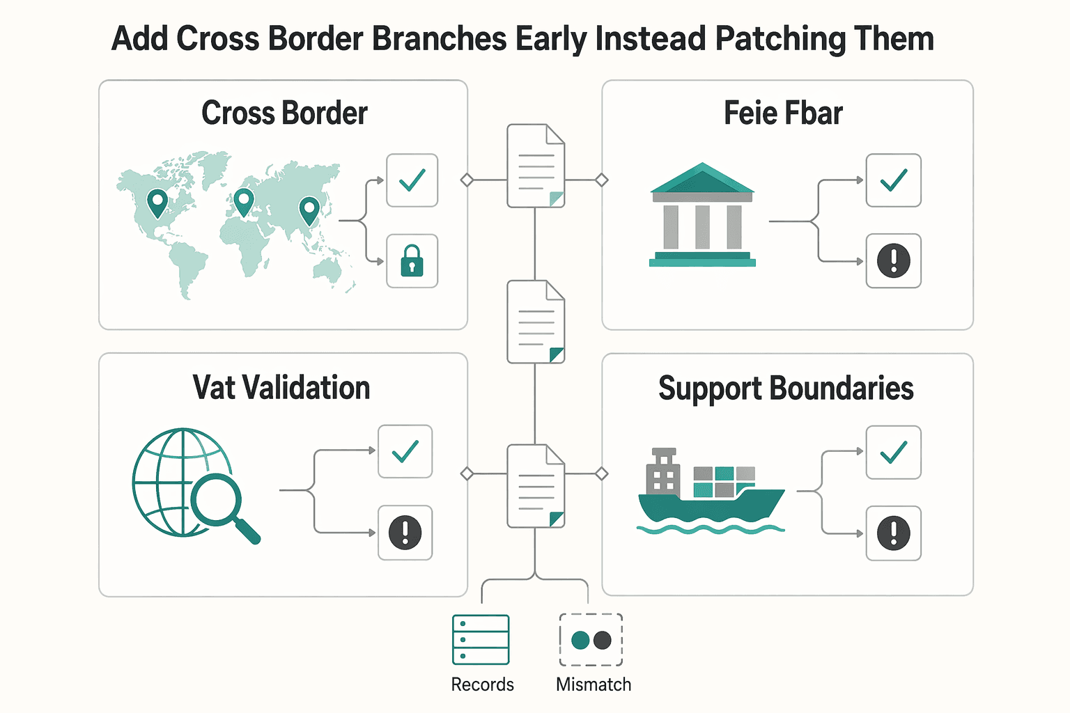 Diagram showing Add Cross Border Branches Early Instead of Patching Them Later for How Platform Teams Calculate Contractor Net Pay After Deductions.