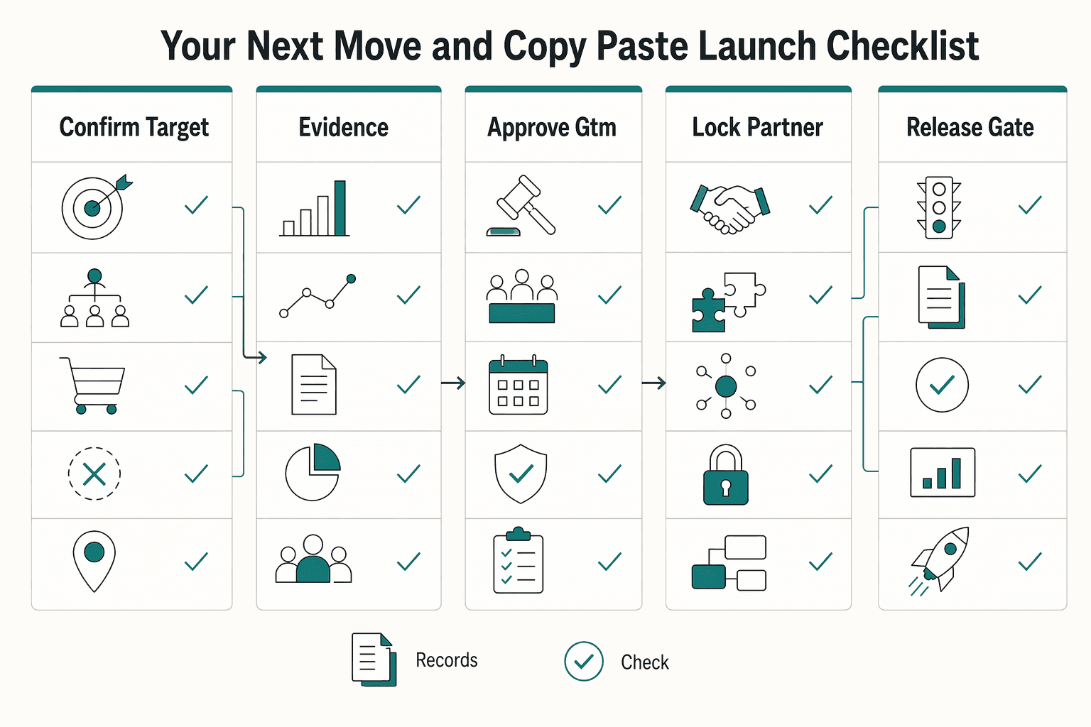 Diagram showing Your next move and copy paste launch checklist for How to Build a Payment Platform Go-to-Market Strategy: Channels Partners and Positioning.