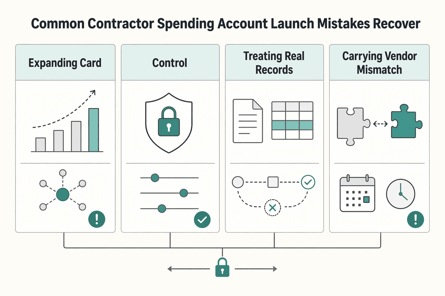Diagram showing Common contractor spending account launch mistakes and how to recover for Offer Spending Accounts to Contractors with Embedded Debit Controls.