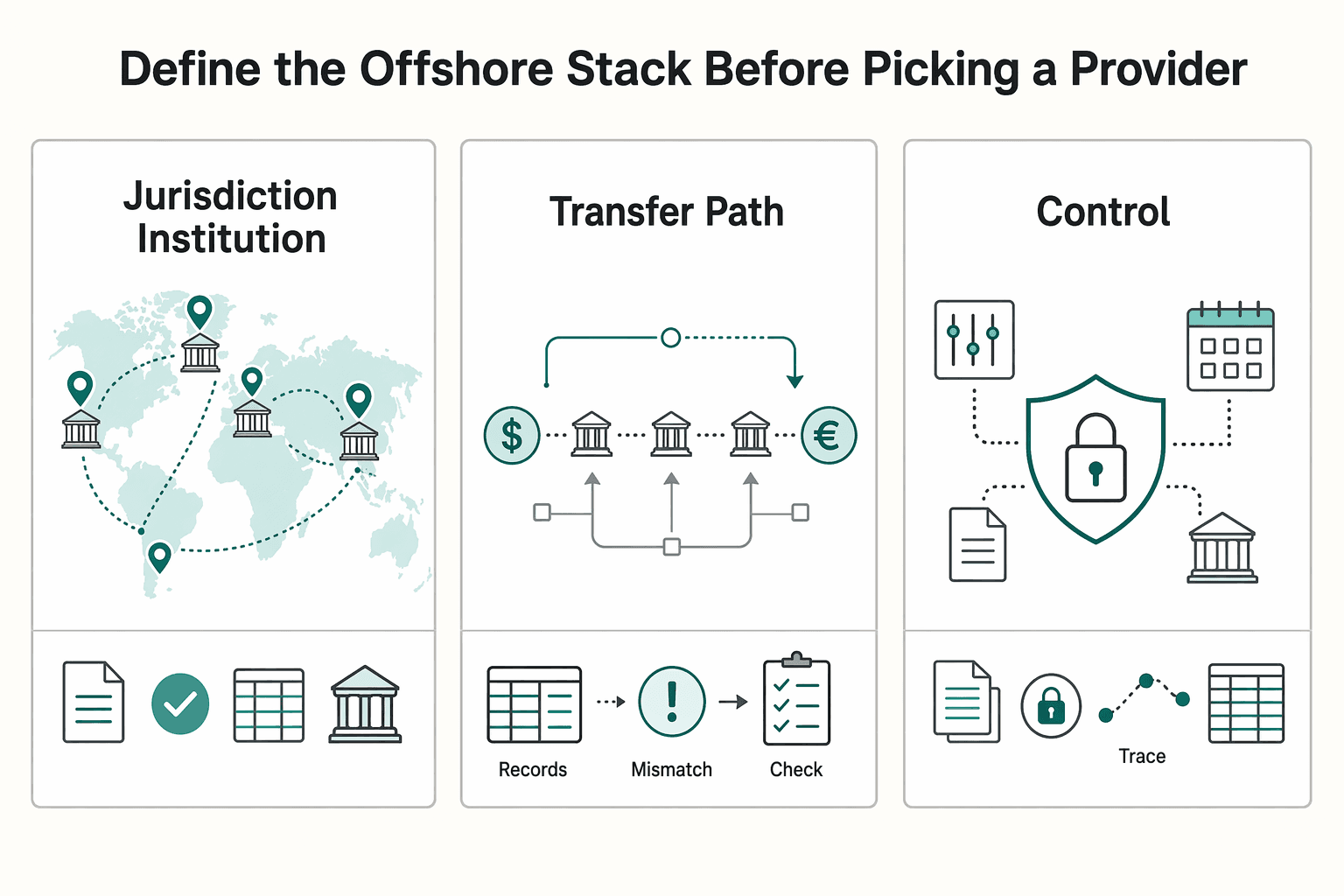 Diagram showing Define the offshore stack before picking a provider for Offshore Payment Processing for Platforms Under Regulatory Scrutiny.