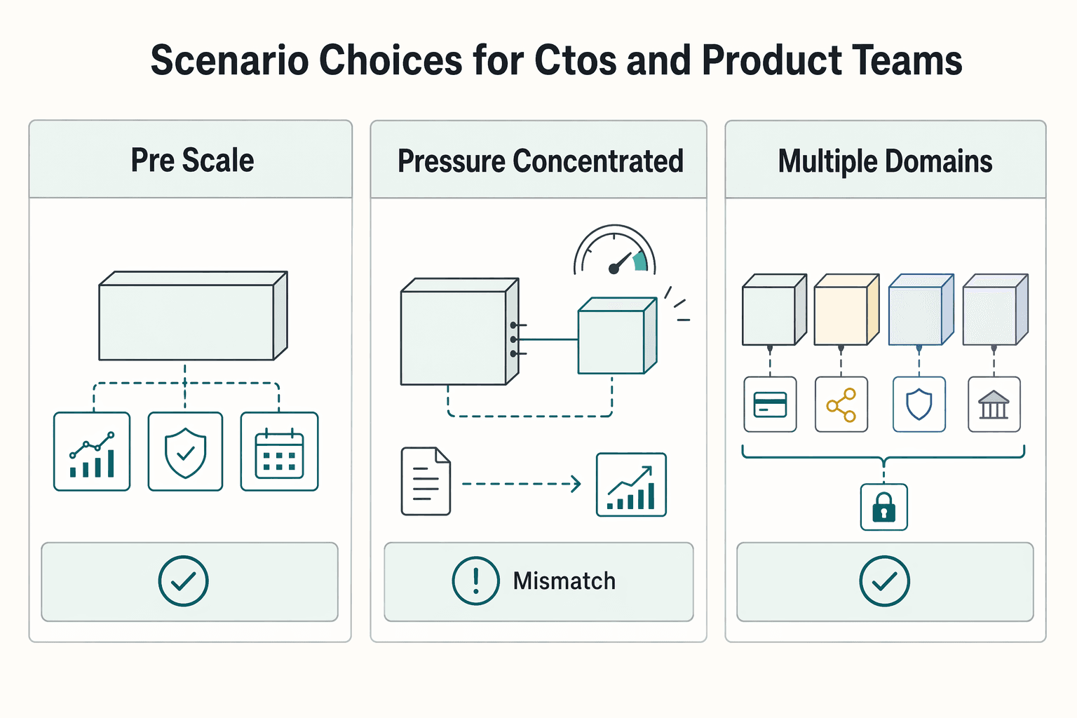 Diagram showing Scenario choices for CTOs and product teams for Microservices vs Monolith for Payment Platforms When to Break Apart.