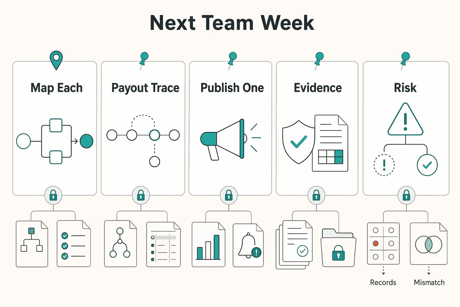 Diagram showing What to do next with your team this week for Payout Observability: Logging, Tracing, and Alerting.