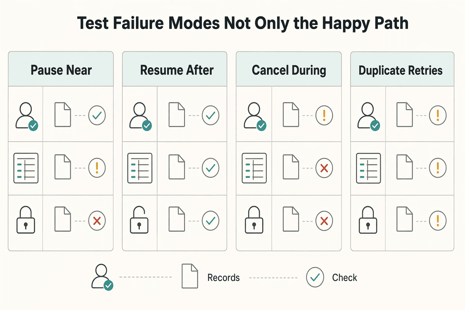 Diagram showing Test failure modes, not only the happy path for Pause vs Cancel Subscription and the Revenue Impact of Getting States Right.
