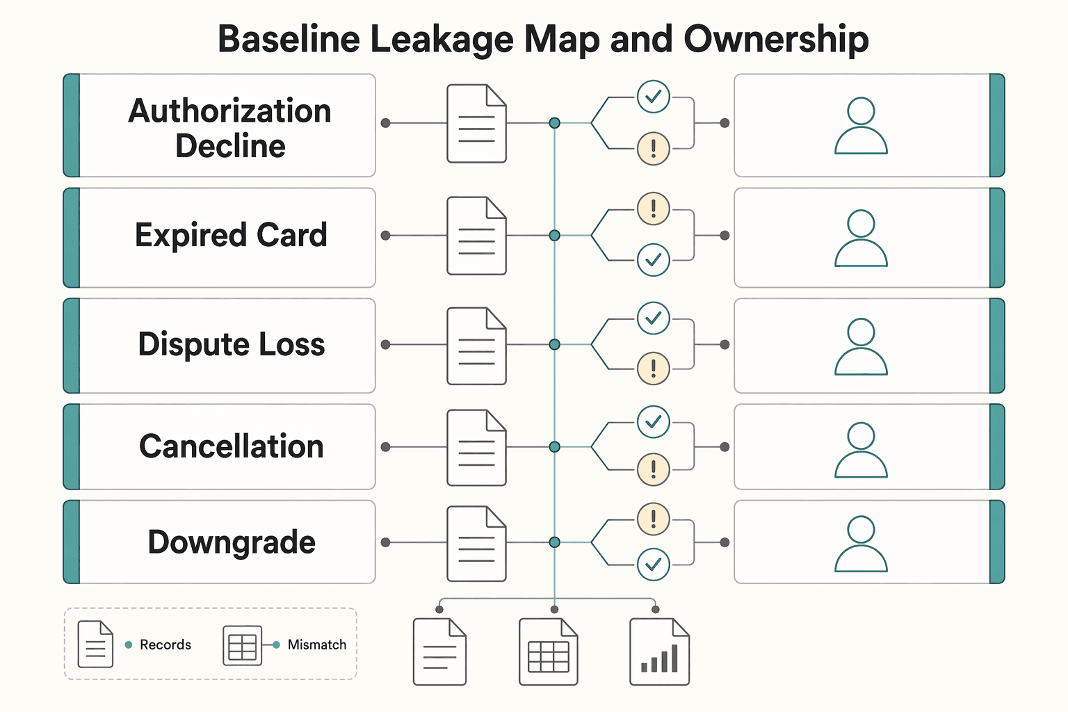 Diagram showing Baseline leakage map and ownership for Subscription Revenue Recovery Decisions That Protect Margin.