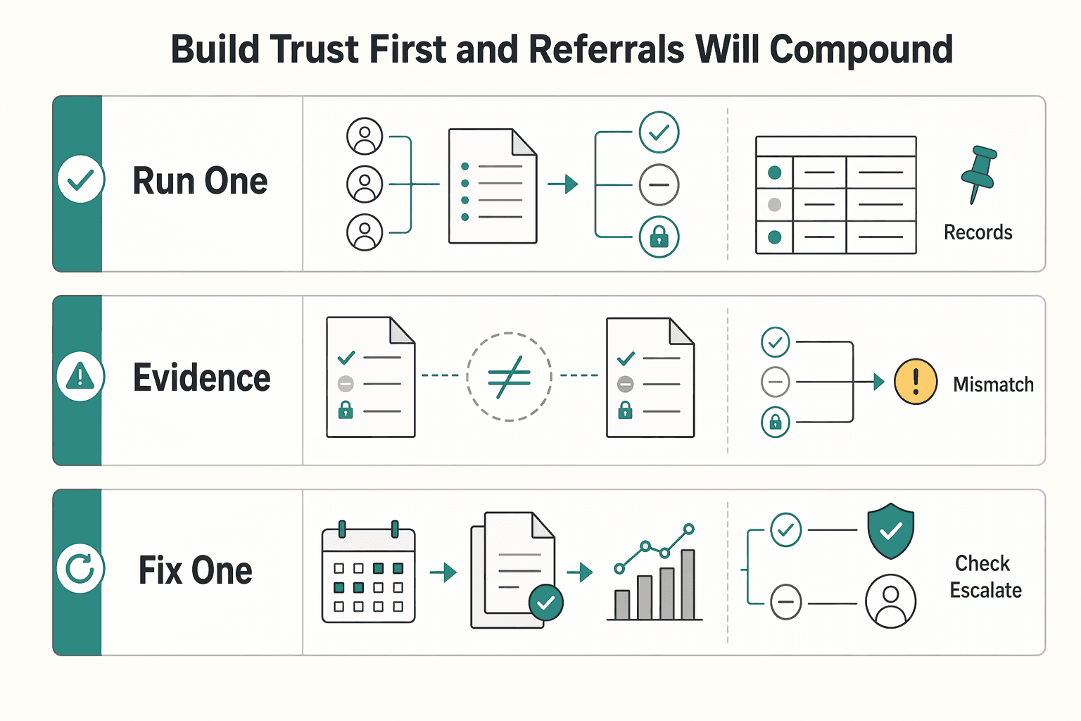 Diagram showing Build trust first and referrals will compound for Build a Freelance Referral Program Without Payout Disputes.