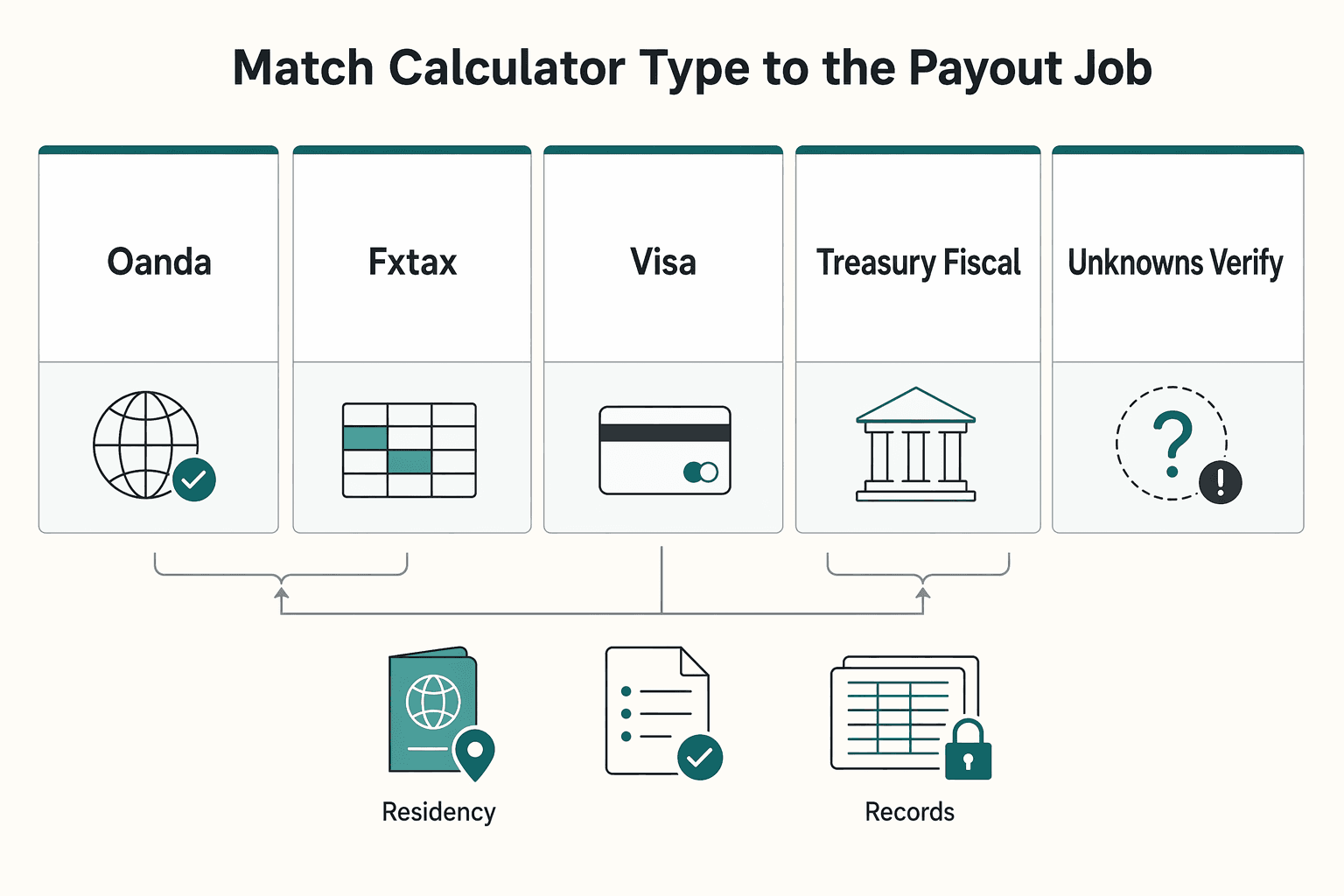 Diagram showing Match calculator type to the payout job for Multi-Currency FX Calculator for Platform Payout Controls.