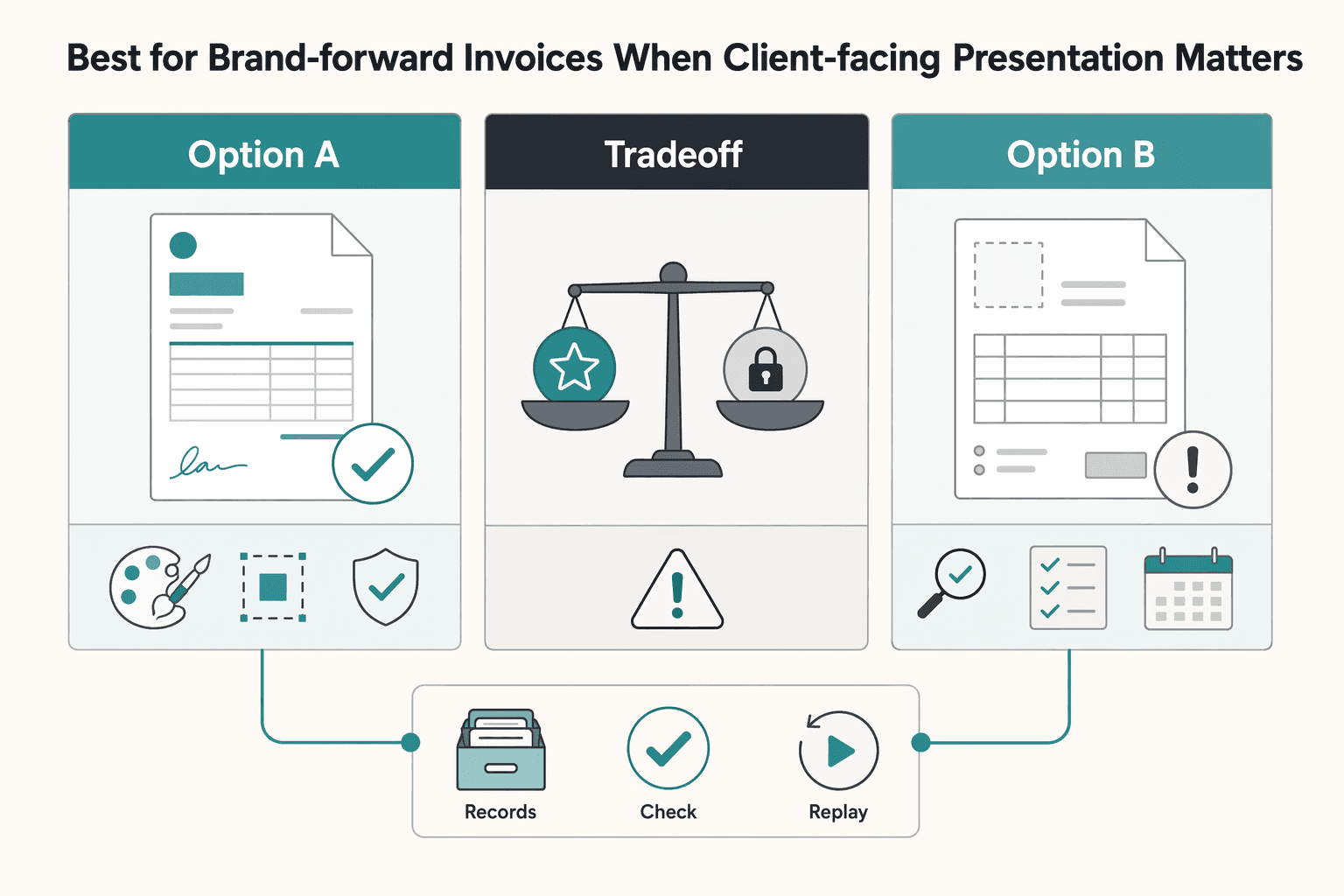 Diagram showing Best for brand-forward invoices when client-facing presentation matters for Free Invoice Generator for Platforms and Contractors.