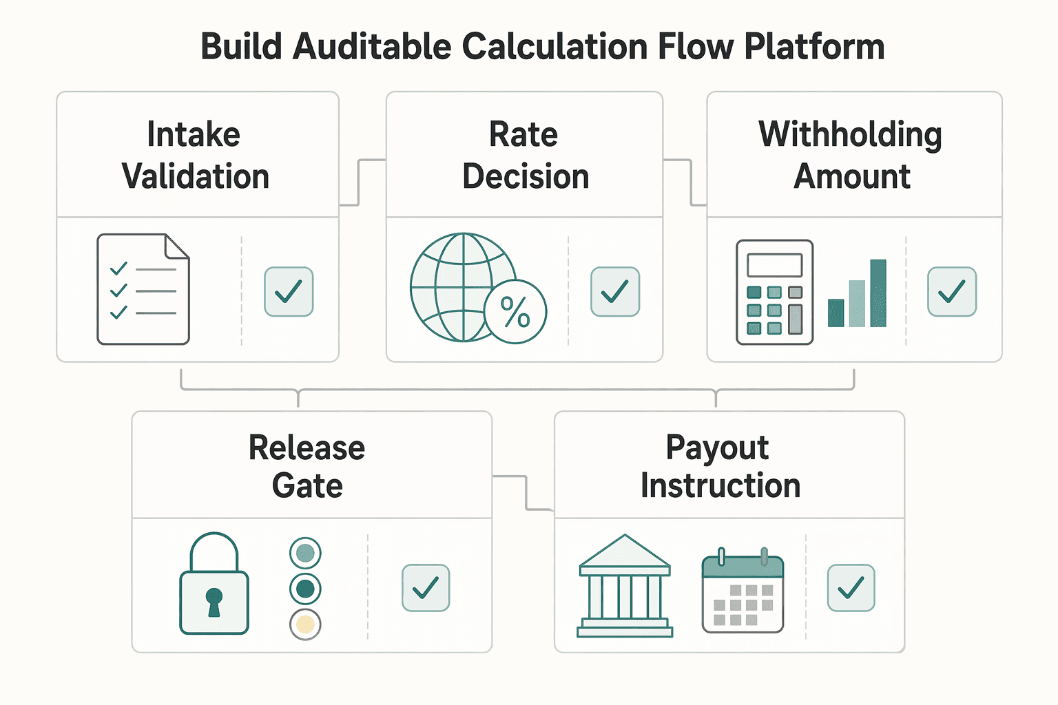 Diagram showing How to build an auditable calculation flow in your platform for Withholding Tax Calculator for International Contractor Payments.