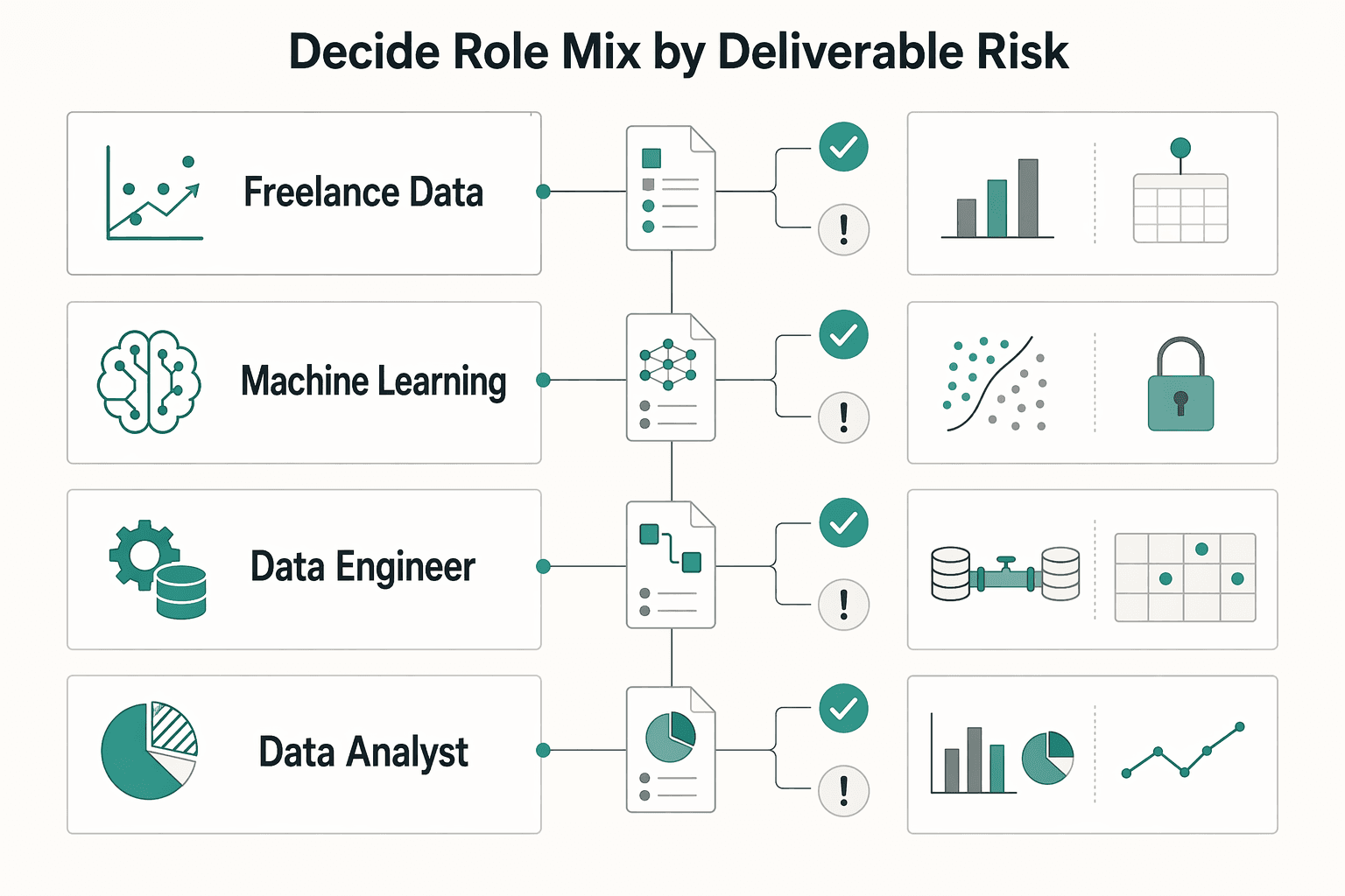 Diagram showing Decide role mix by deliverable risk, not by title prestige for What to Pay Freelance Data Scientists and ML Engineers in 2026.