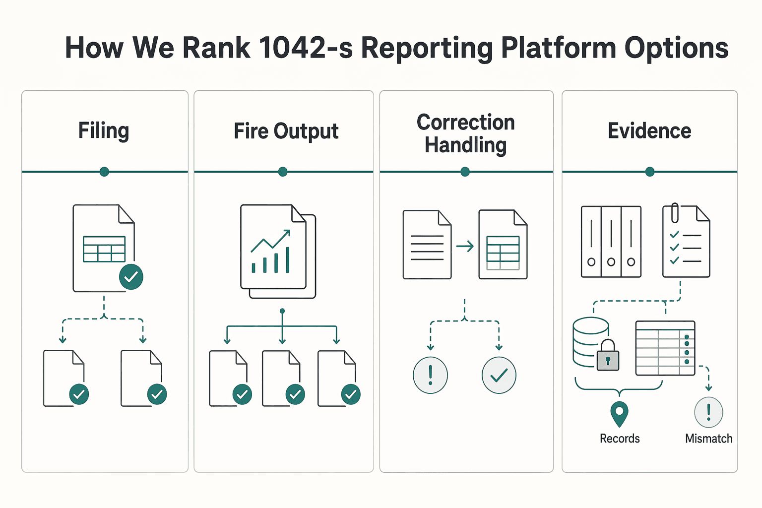 Diagram showing How we rank 1042-S reporting platform options for Choosing a 1042-S Reporting Platform for Non-US Contractor Withholding.