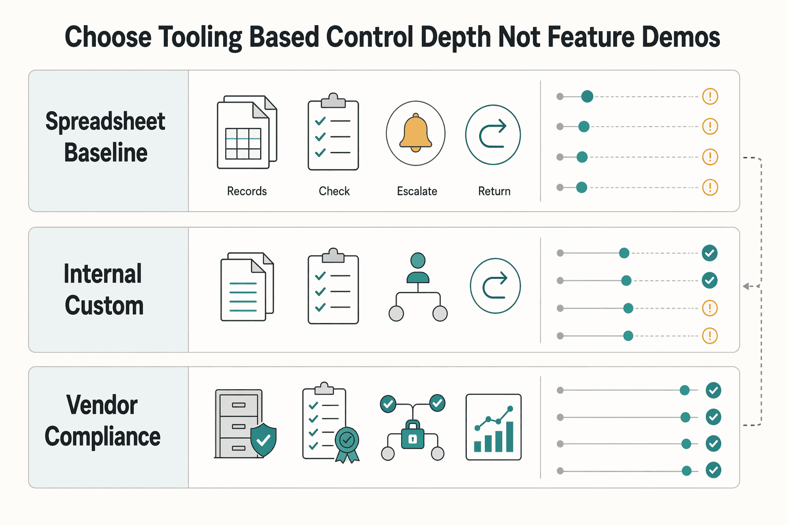 Diagram showing Choose tooling based on control depth not feature demos for How Platform Teams Run a Tax Compliance Calendar for IRS Deadlines.
