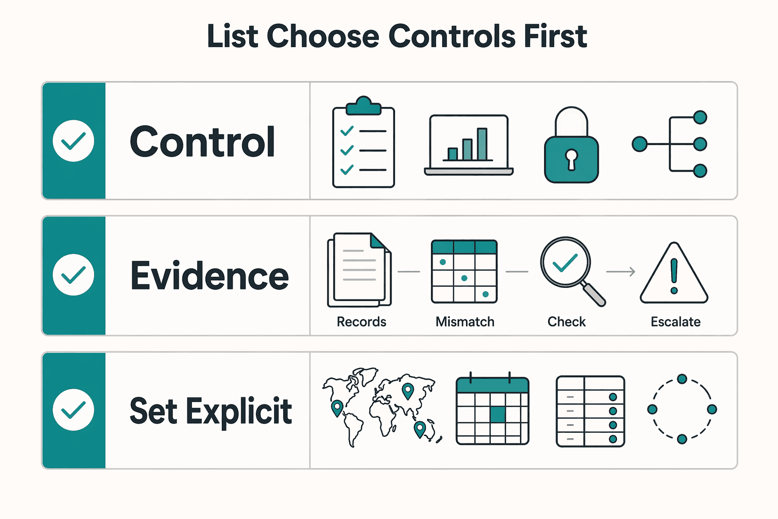 Diagram showing How to use this list and choose controls first for Global Enforcement Tracker for Contractor Misclassification Risk in Platforms.