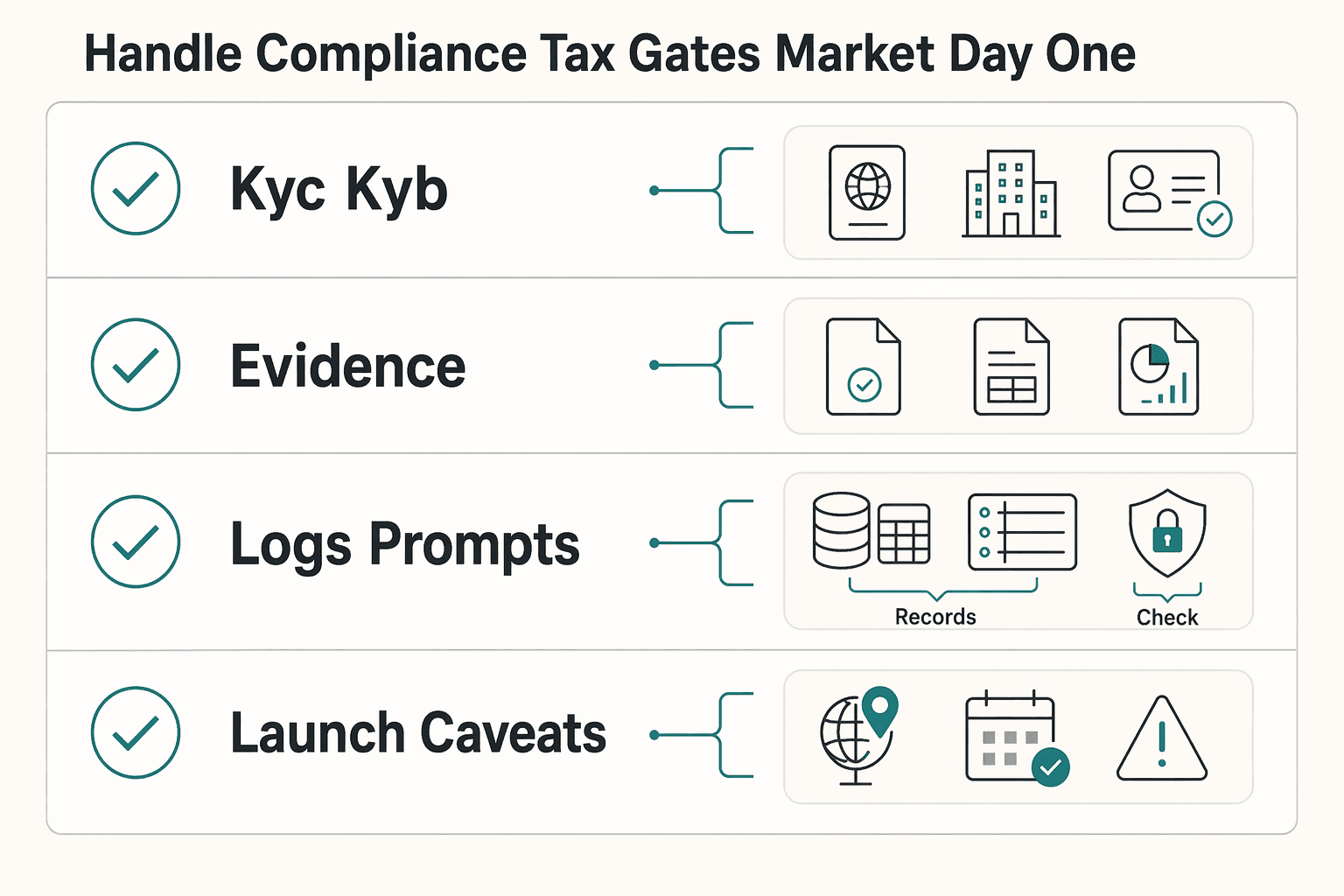 Diagram showing Handle compliance and tax gates by market from day one for Machine-to-Machine Billing for Autonomous AI Agents.
