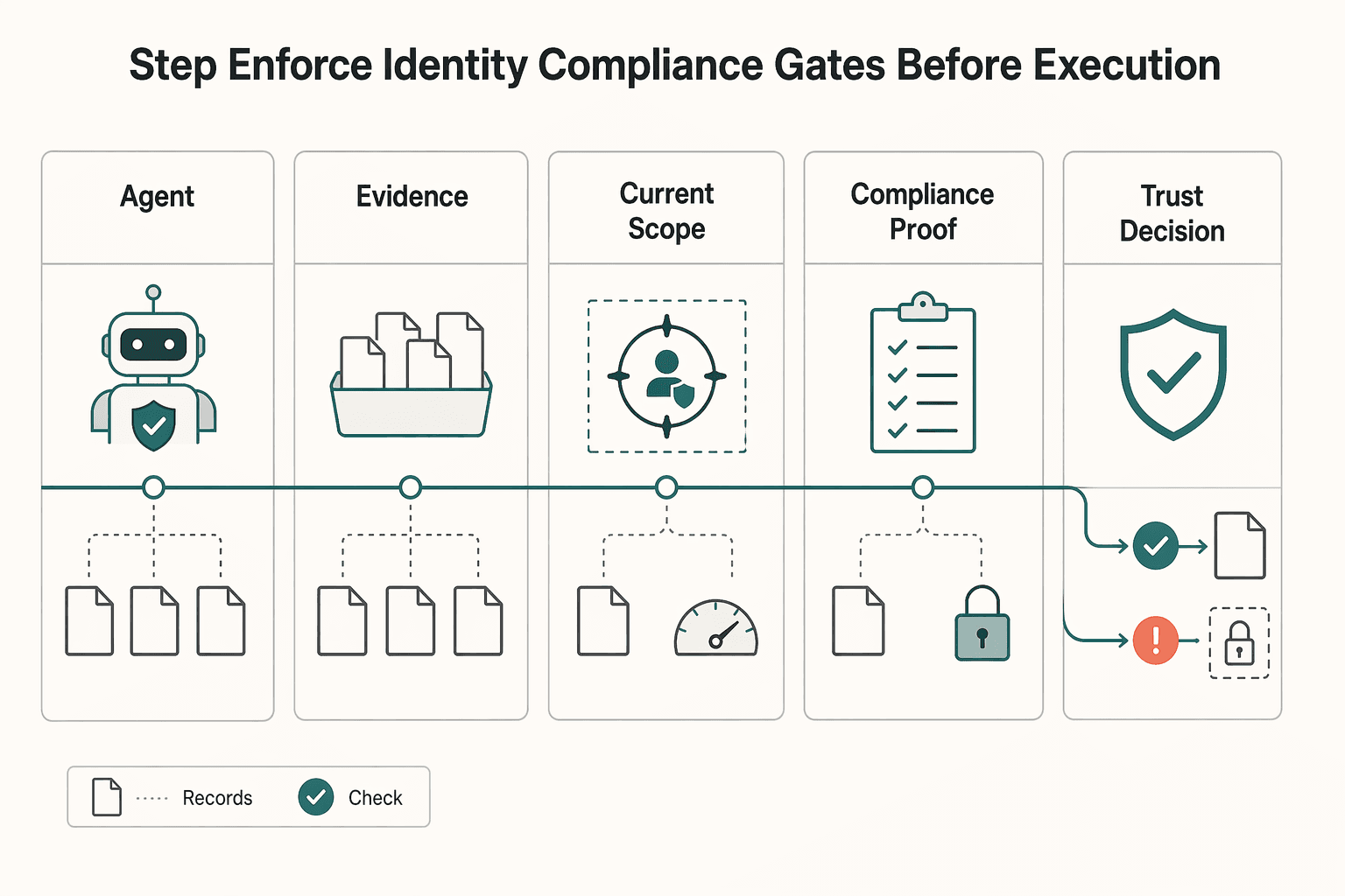 Diagram showing Step 3 Enforce identity and compliance gates before execution for How to Build Payment Rails for AI Agent Transactions.