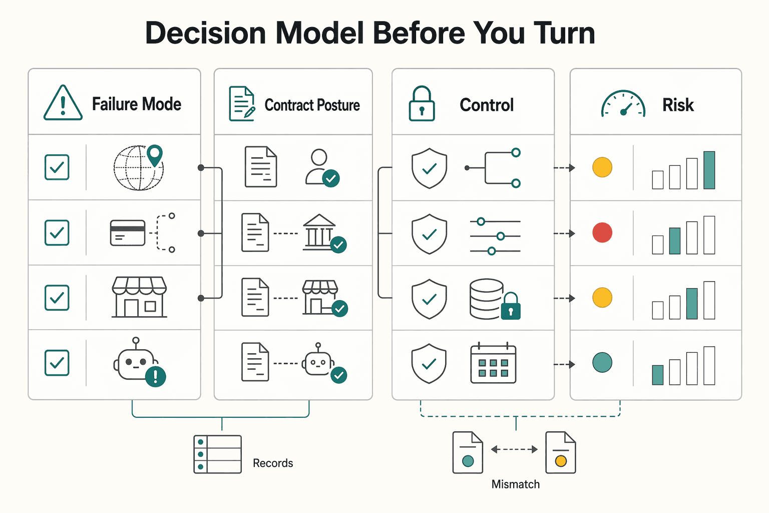 Diagram showing Use a decision model before you turn it on for Where AI Agent Payment Liability Lands First in Platform Transactions.