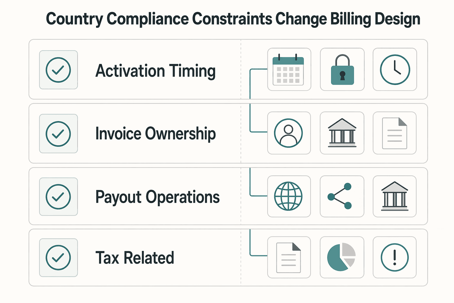 Diagram showing How country and compliance constraints change the billing design for Choosing Token Metering and Cost Pass-Through for LLM API Billing.