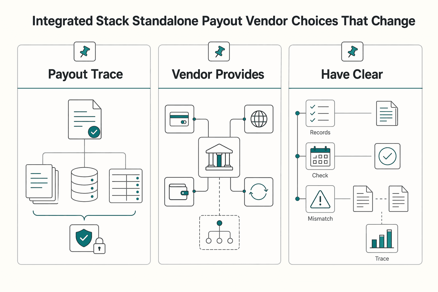 Diagram showing Integrated stack or standalone payout vendor choices that change your roadmap for Delivery and Logistics Platform Payouts Across 20+ Countries.