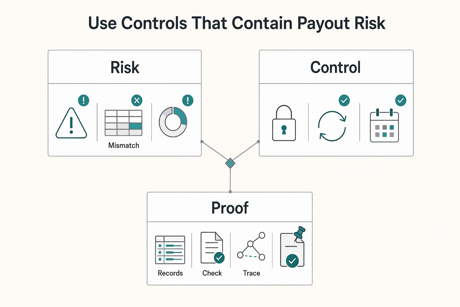 Diagram showing Use controls that contain payout risk for Choosing Contributor Payout Models in Media Publishing.