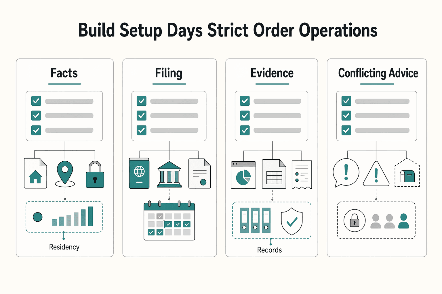 Diagram showing Build your setup in 30 days with a strict order of operations for The Best Tax Havens for Digital Nomads (That Are Actually Legal).