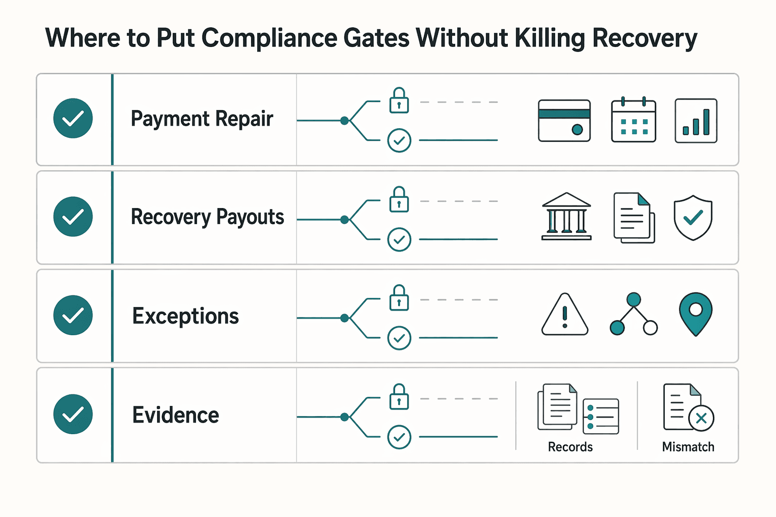 Diagram showing Where to put compliance gates without killing recovery for How Dunning Works for Subscription Platforms.