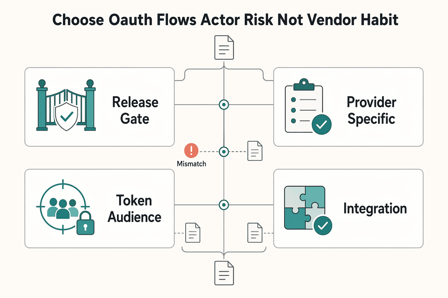 Diagram showing Choose OAuth 2.0 Flows by Actor and Risk Not by Vendor Habit for OAuth 2.0 Scope Design Patterns for Platform Payment APIs.