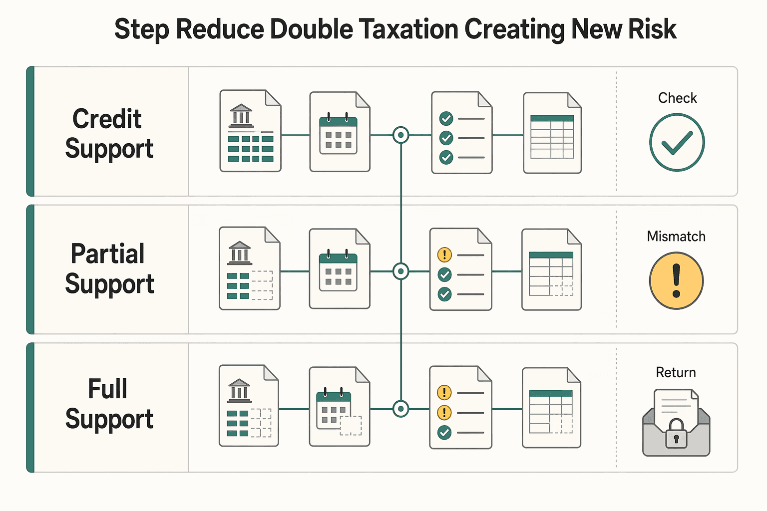 Diagram showing Step 4 reduce double taxation without creating new risk for How to Report Foreign Rental Income on a U.S. Tax Return.