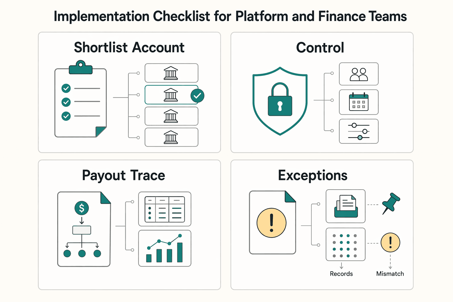 Diagram showing Implementation checklist for platform and finance teams for Best Banks for Freelancers in Canada: Business Accounts for Self-Employed.