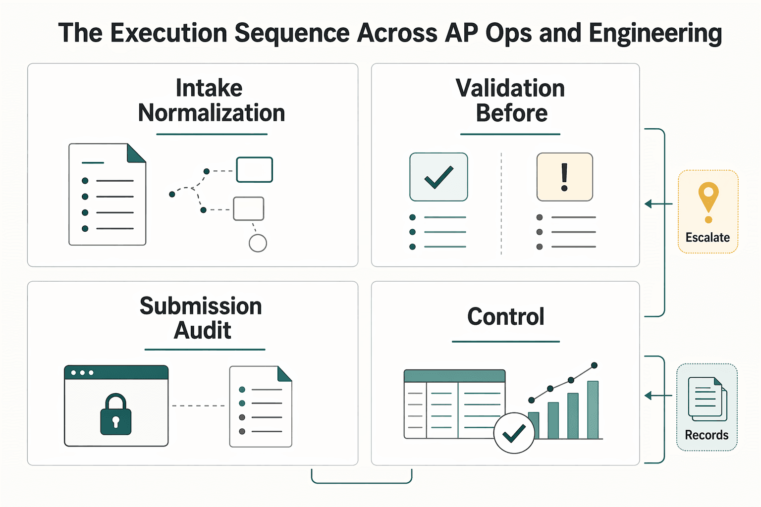 Diagram showing The execution sequence across AP, ops, and engineering for For Further Credit Wire Transfers for Platform Payment Teams.