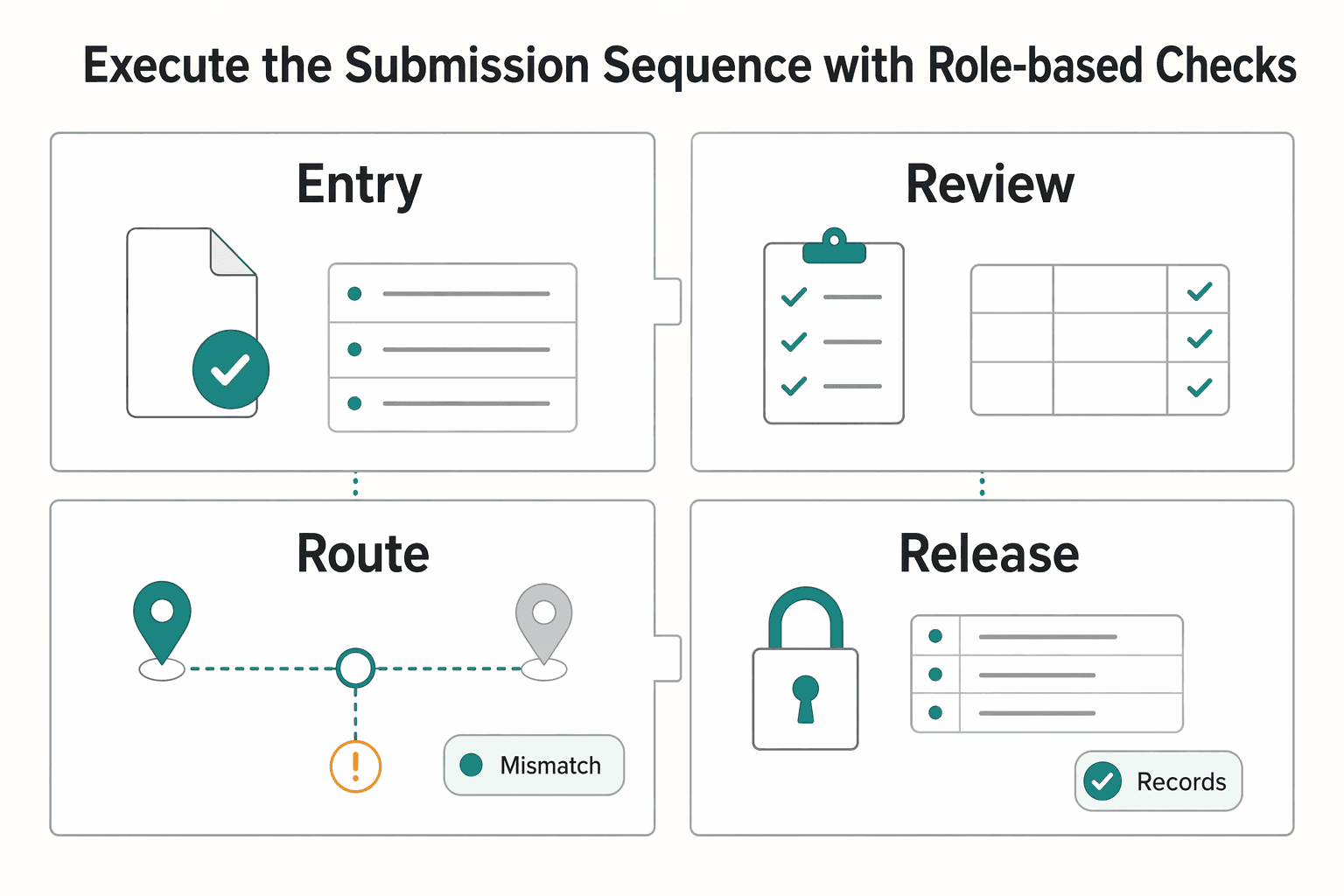 Diagram showing Execute the Submission Sequence With Role-Based Checks for How to Enter For Further Credit Instructions on Bank Wires.