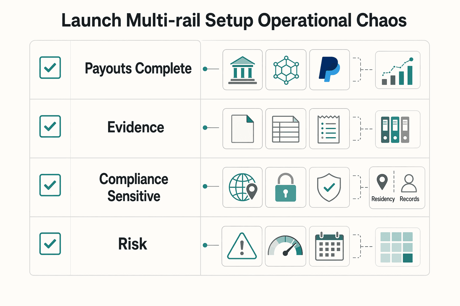 Diagram showing How to launch a multi-rail setup without operational chaos for How Platform Teams Should Choose Crypto, Bank Transfer, or PayPal for Freelancers.
