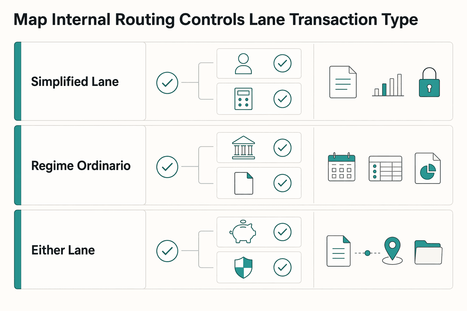 Diagram showing Map internal routing controls by lane and transaction type for Freelance in Italy: Partita IVA, Flat Tax, and VAT Guide.