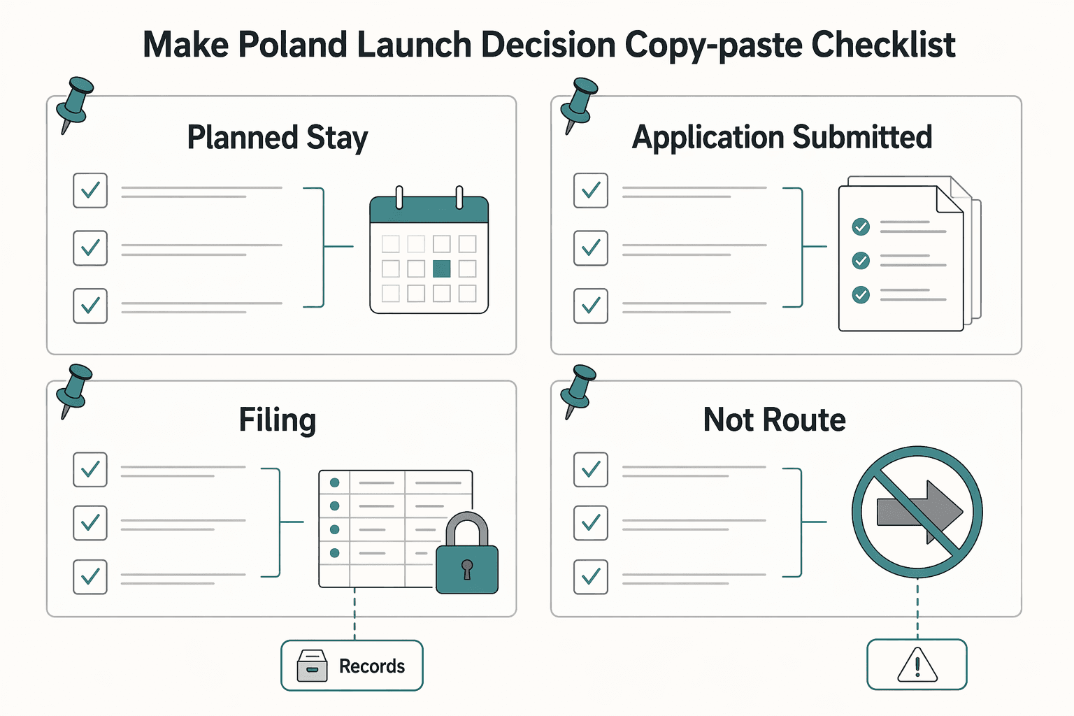 Diagram showing Make the Poland launch decision with a copy-paste checklist for Freelancing in Poland as a Sole Proprietor with JDG and ZUS.