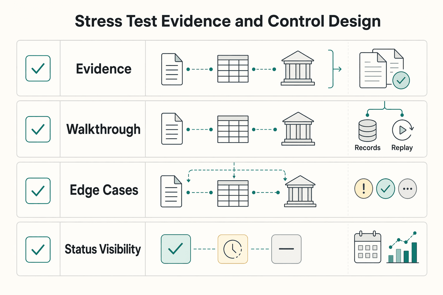 Diagram showing Stress test evidence and control design for How to Automate Payment Reconciliation End-to-End: From Invoice to Bank Statement.
