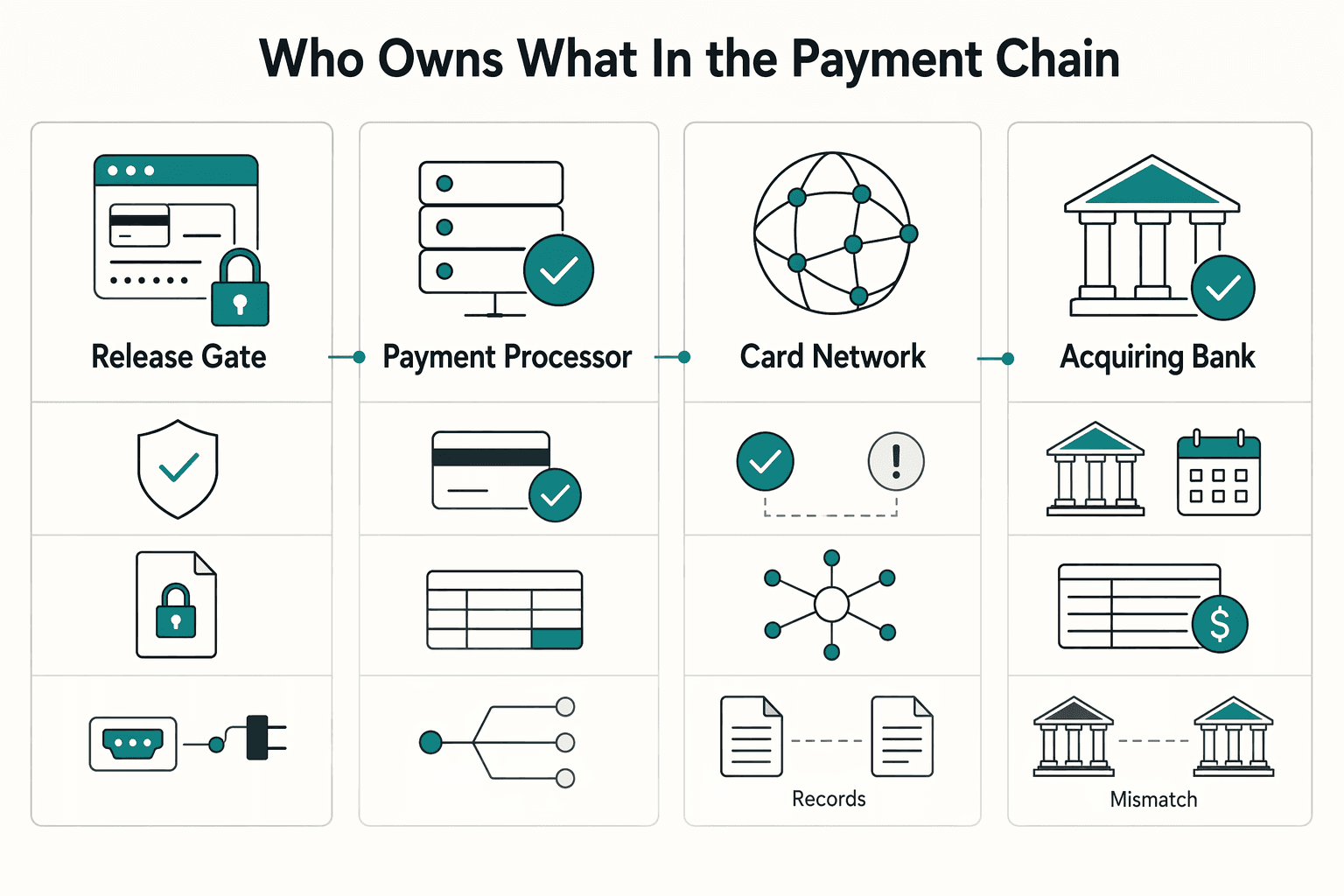 Diagram showing Who owns what in the payment chain for Payment Gateway Explained: How Online Payment Processing Works for Service Businesses.