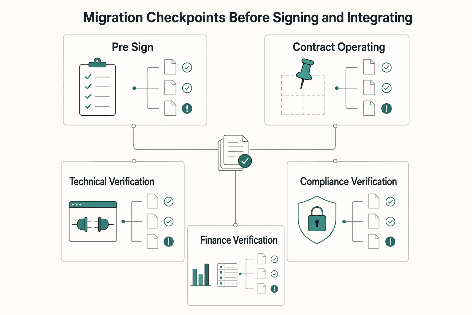 Diagram showing Migration checkpoints before signing and integrating for Best International Payment Gateways for Cross-Border Businesses in 2026.