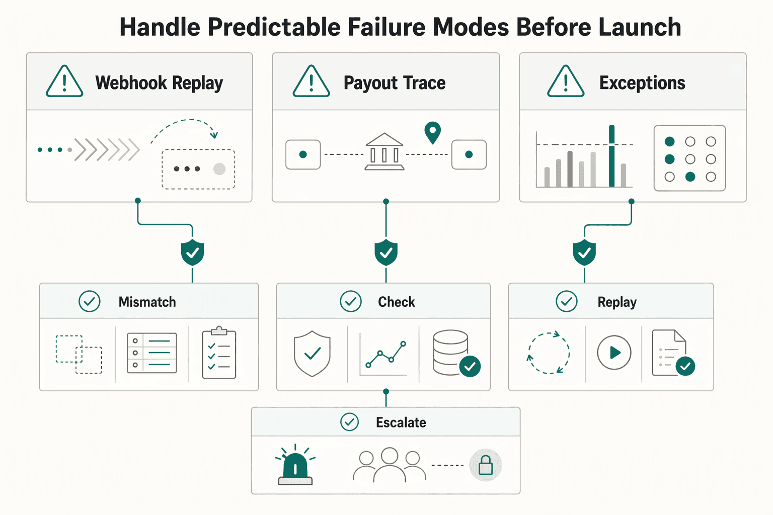 Diagram showing Handle predictable failure modes before launch for Building a Real-Time Payment Analytics Dashboard That Teams Can Trust.